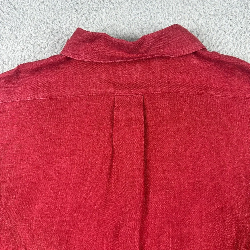 Banana Republic 100% Linen Shirt Mens XL Slim Fit Red‎ Button Down Long Sleeve